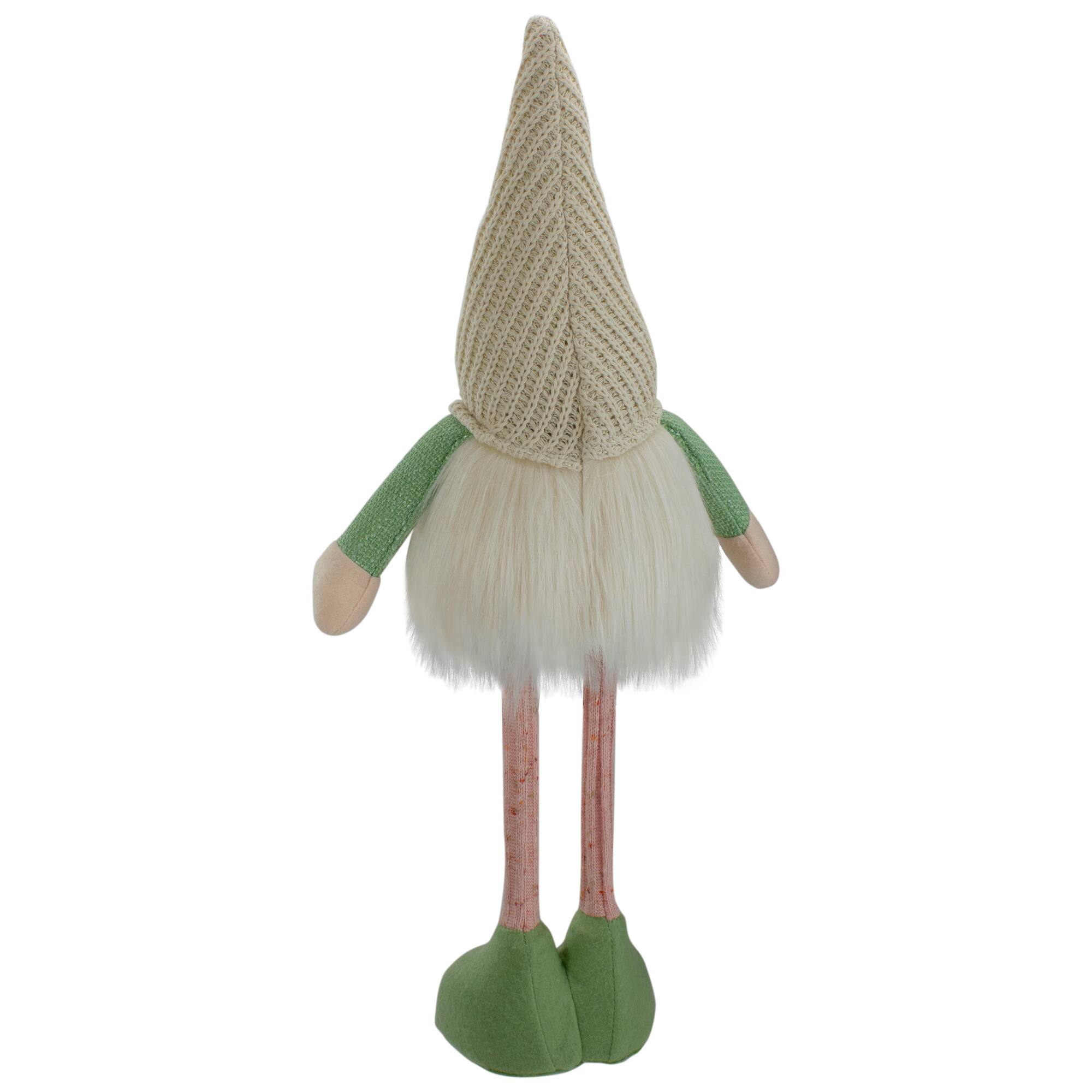 22" Lighted Green & Cream Standing Gnome with Knitted Hat Figure